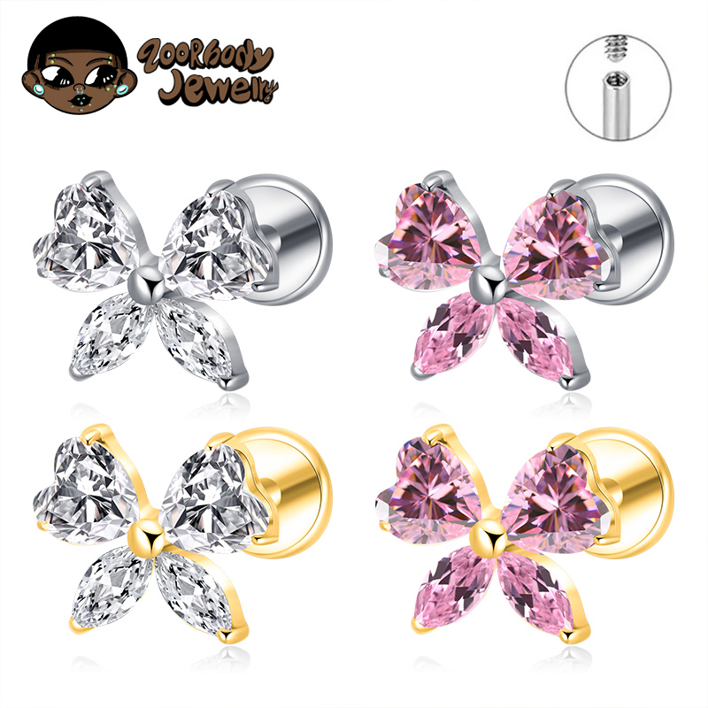 Zoor Body Jewelry - ASTM F136 TItanium Heart CZ Bow