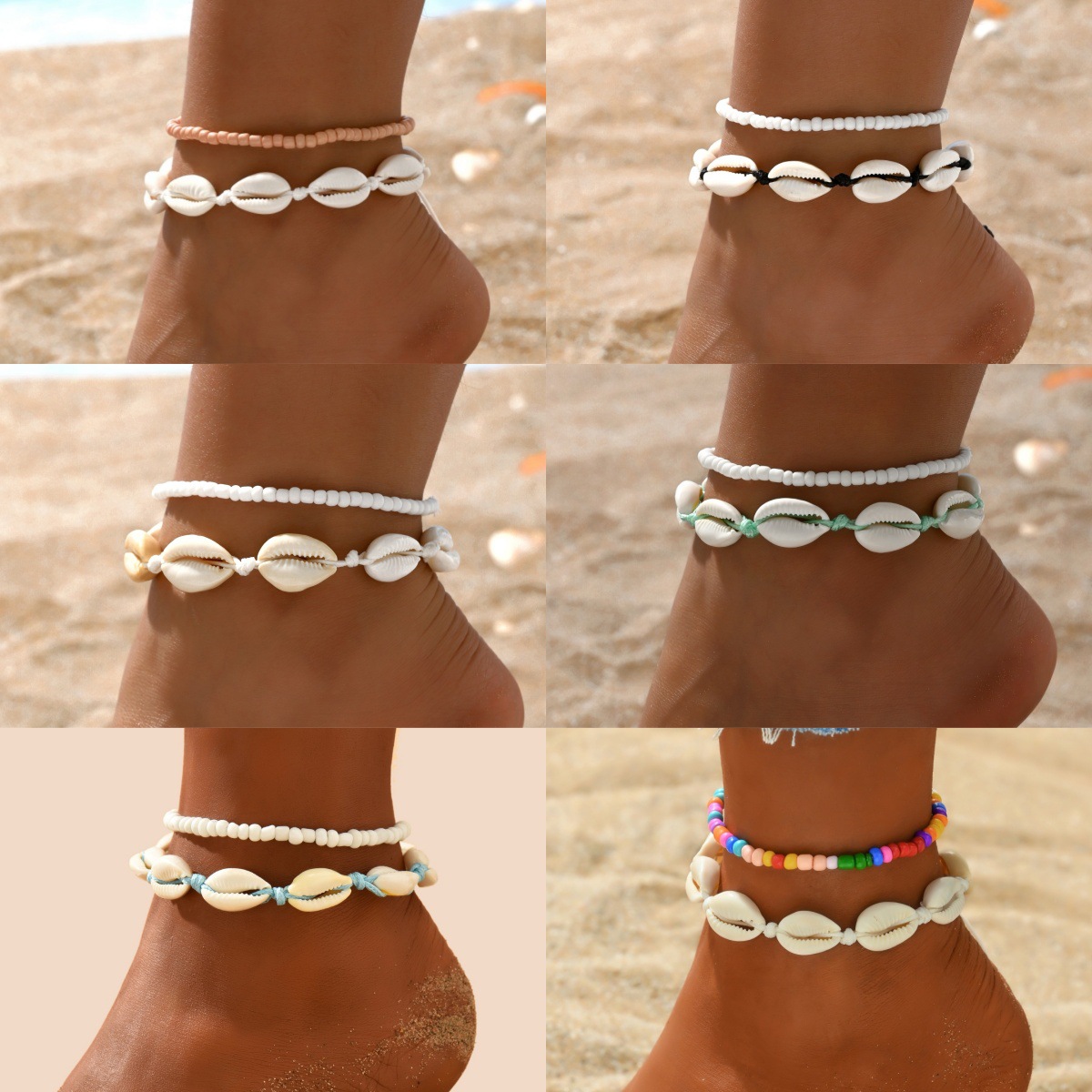 Body Jewelry Leg Chain - 2PCS Bohemia Natural Shell Anklets For