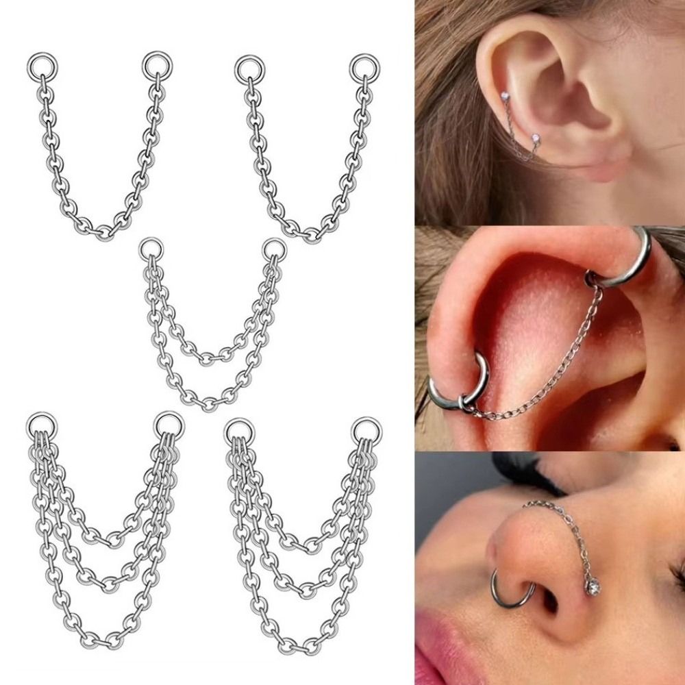 Body Jewelry Piercing - Titanium Nose Chain Three Layer Chain