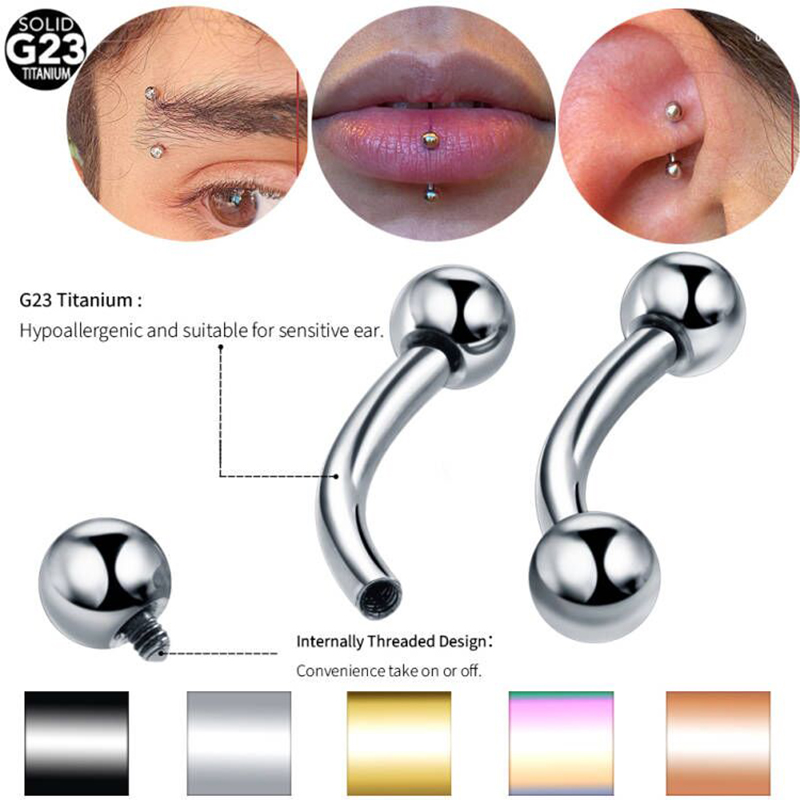 Zoor Body Jewelry - 1PC Titanium Curved Barbells Internal Thread