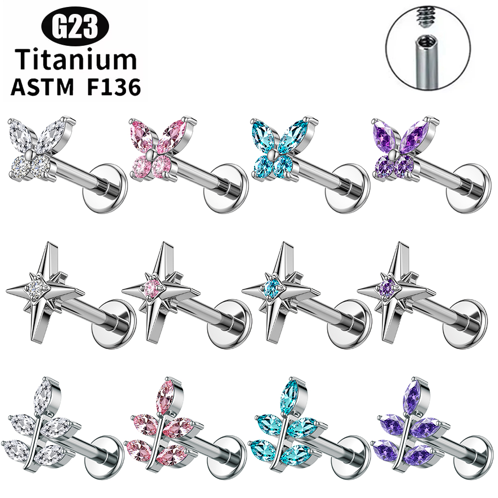 Zoor Body Jewelry - 1Pc G23 Titanium 16G Zircon Ear