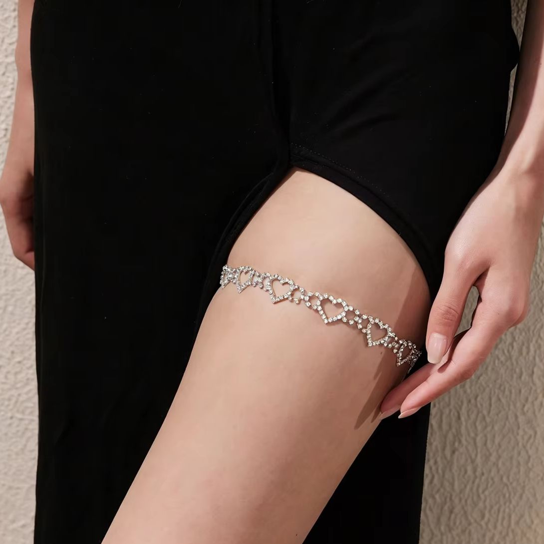 Body Jewelry Leg Chain - Heart Leg Chain Rhinestone Chain Black