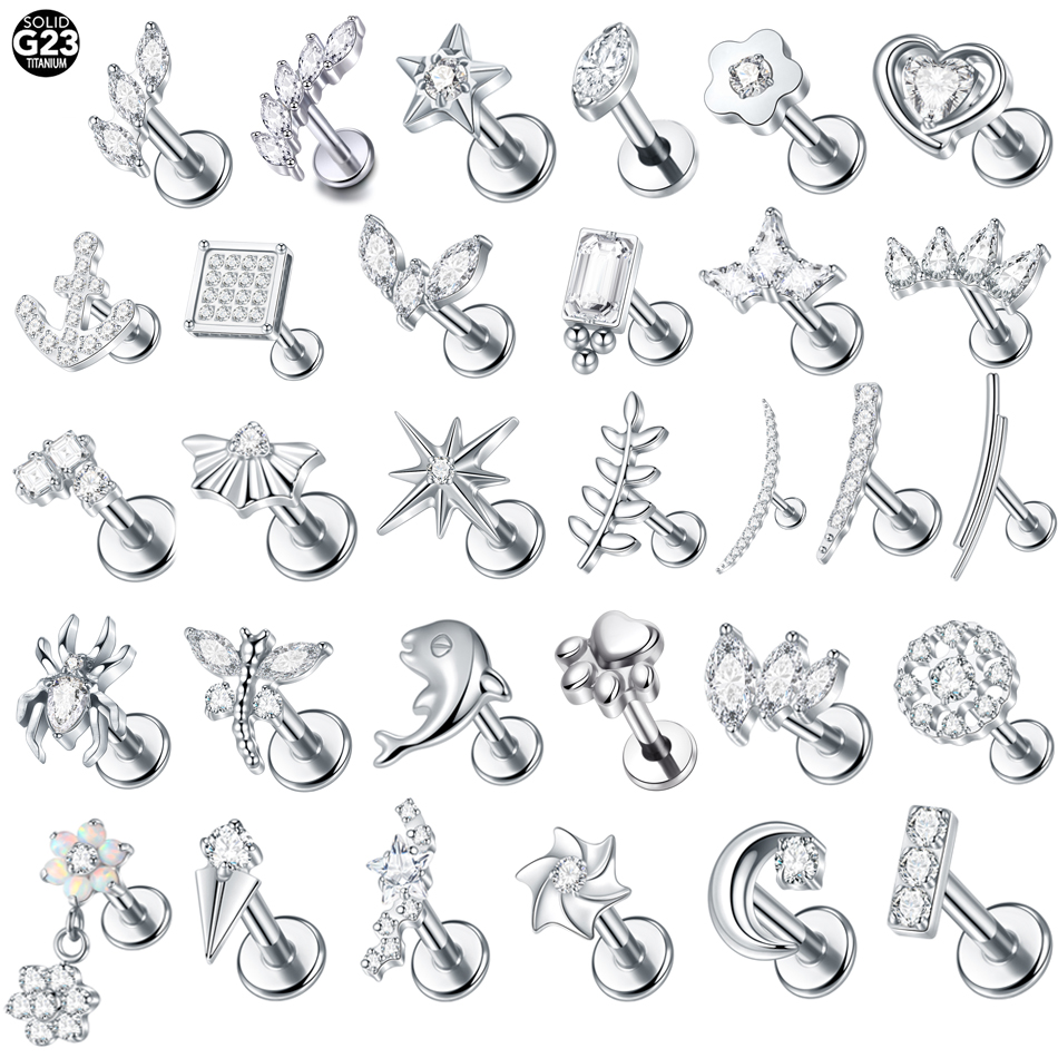 Zoor Body Jewelry - 1Pc Titanium Ear Stud Cartilage Zircon