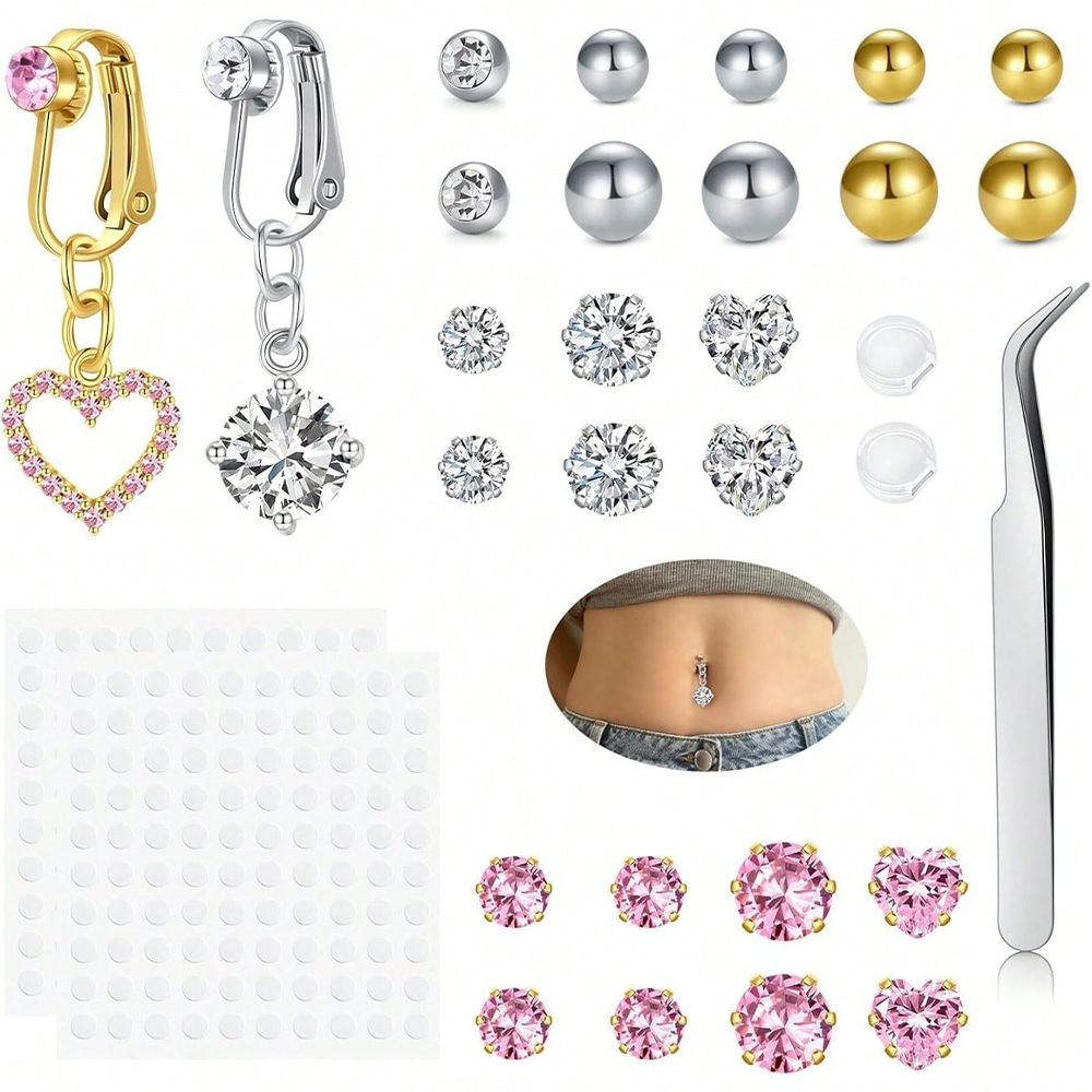 Gold Fake Belly Piercing Cubic - Body Jewelry Piercing review and price