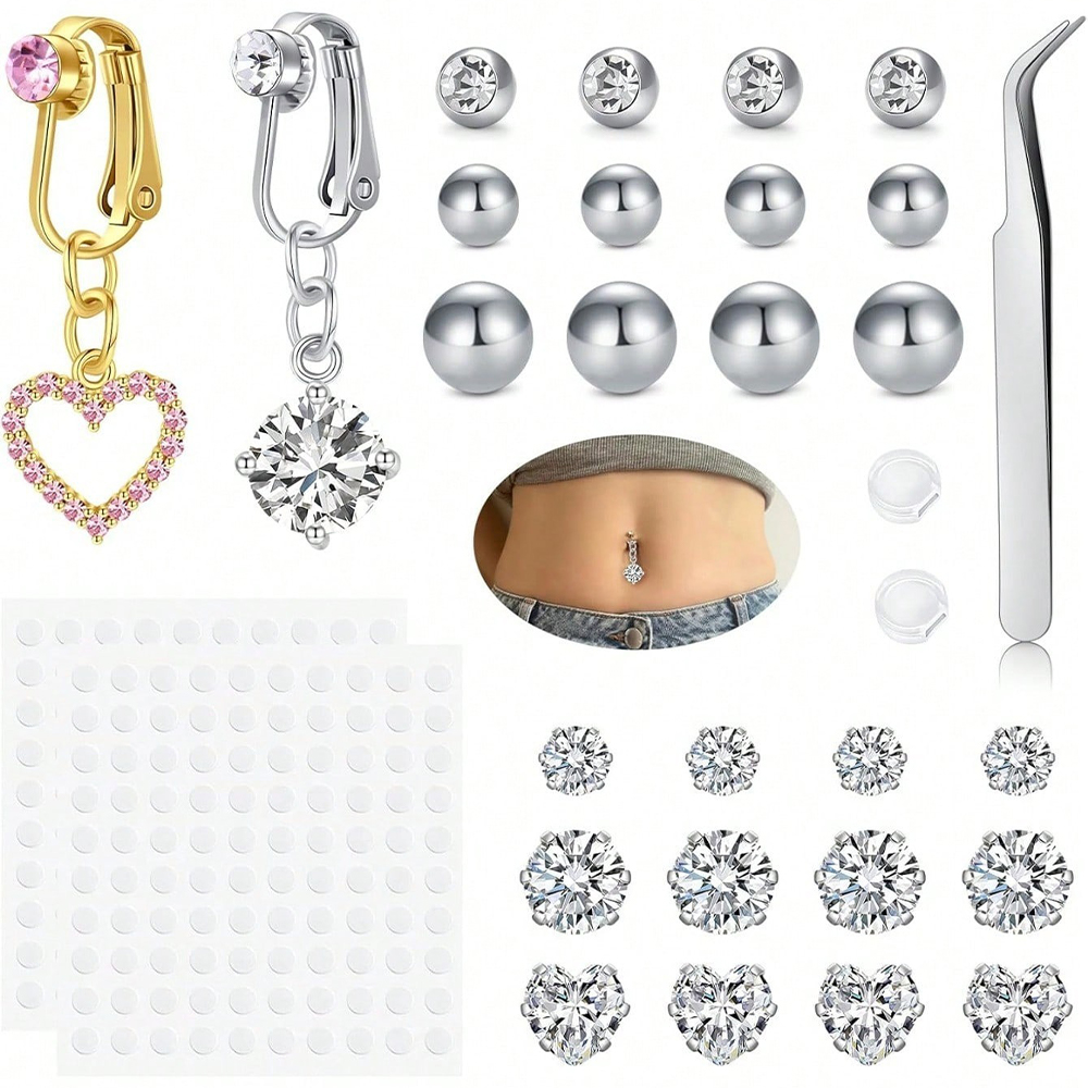 Gold Fake Belly Piercing Cubic - Body Jewelry Piercing review and price