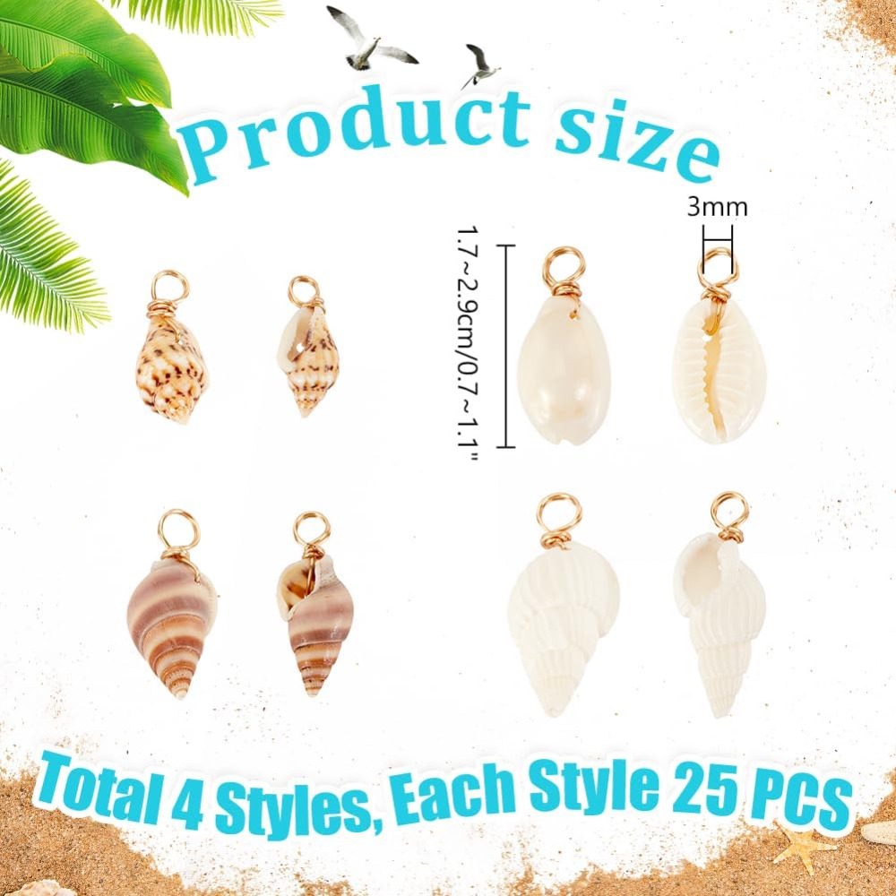 100pcs 4 Styles Natural Shell  - Body Jewelry Beach review and price