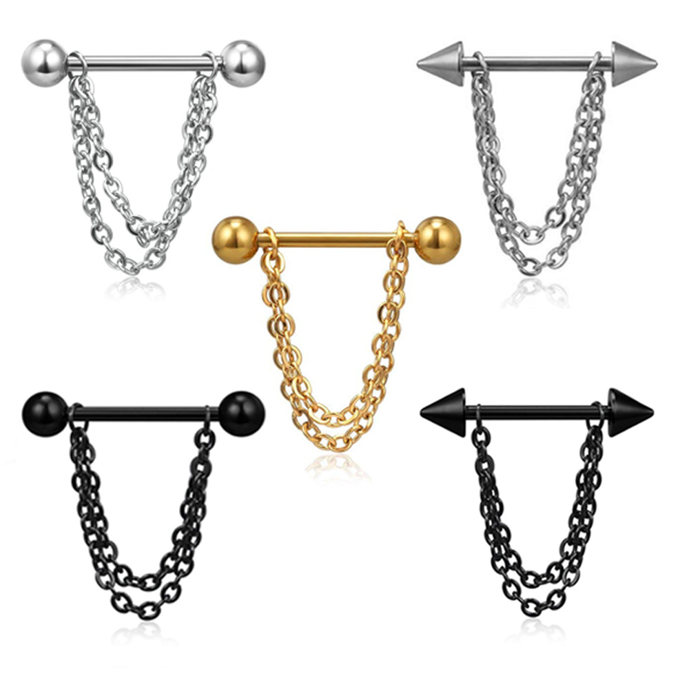 14G Black Punk Nipple Piercing - Body Jewelry Nipple Chain review and price