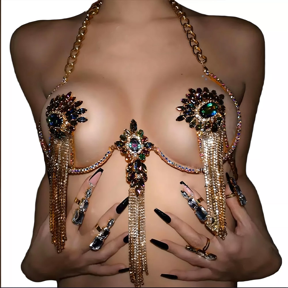 Sexy Tassel Color Crystal Ches - Body Jewelry Nipple Chain review and price