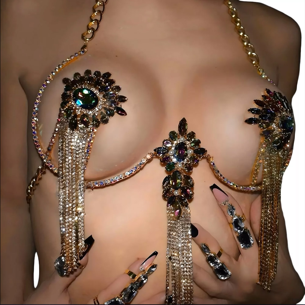Sexy Tassel Color Crystal Ches - Body Jewelry Nipple Chain review and price